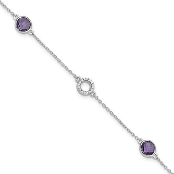 New Sterling Silver White Ice Diamond and Amethyst Bracelet: An Elegant Acce… - Picture 6 of 8